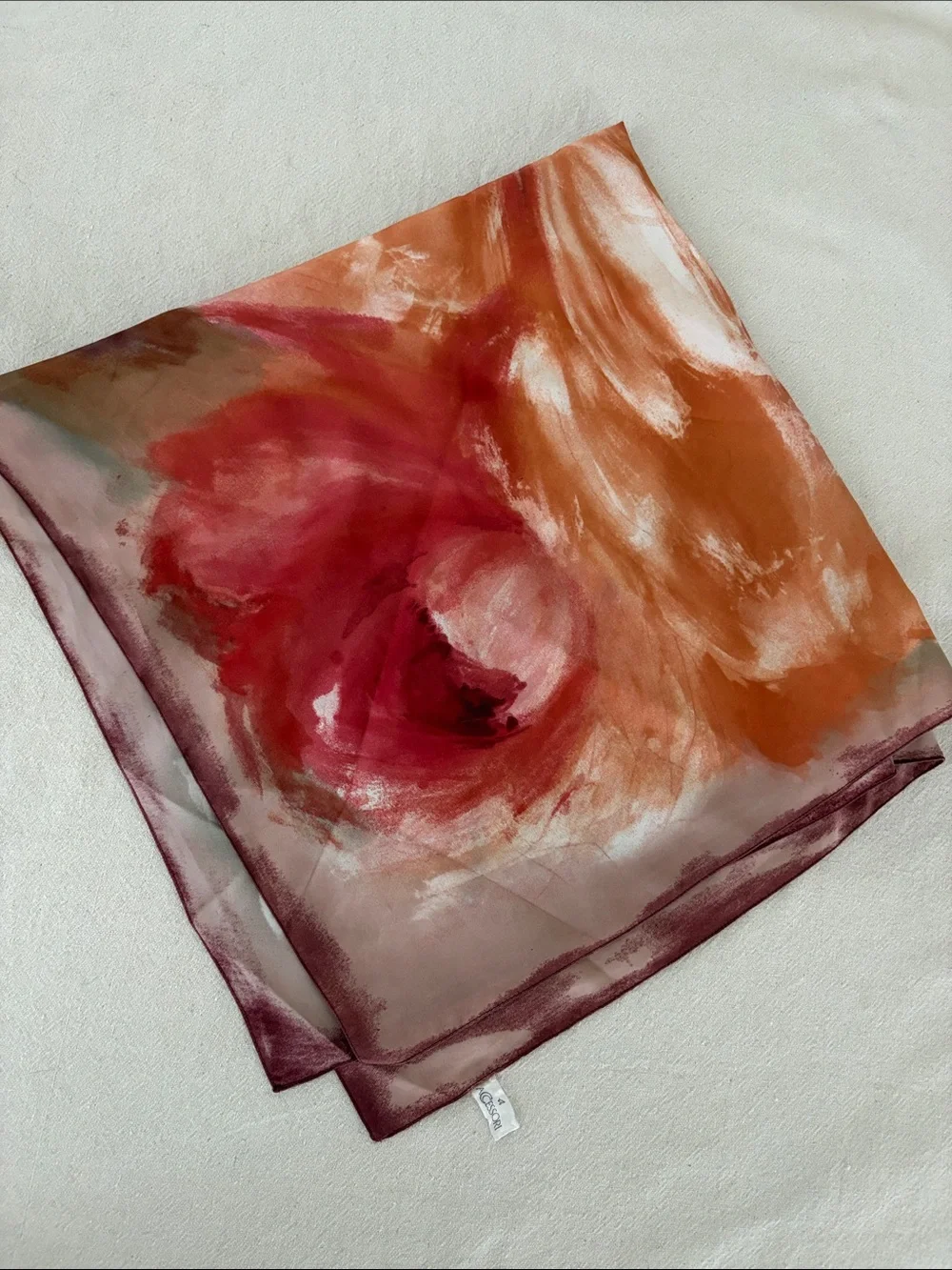Silk-Feel Watercolor Print Scarf in Rose and Coral